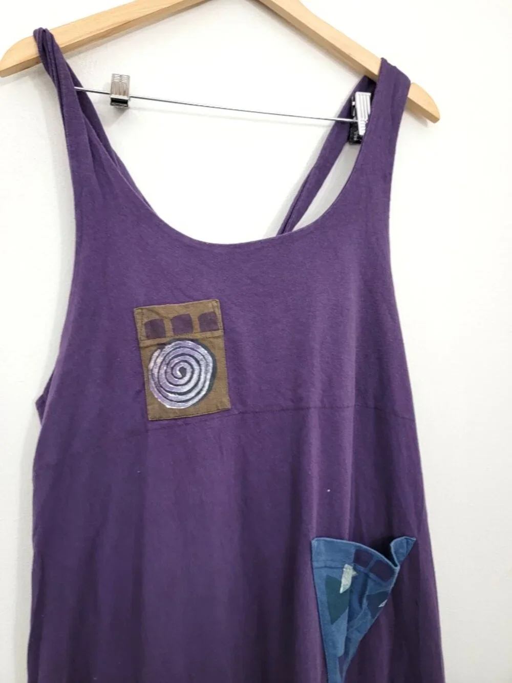 Blue Fish Pinafore Overalls Maxi Dress with Pockets Purple 1 - Picture 2 of 9